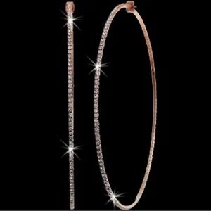 2.5" Long BLING Pave Set SPARKLE Crystal cz Hoop Earrings ROSE Gold